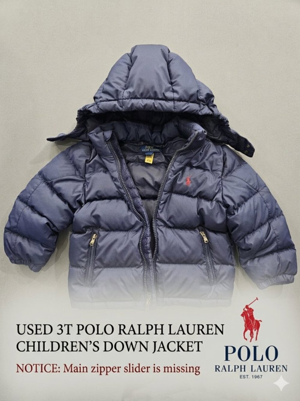 Polo Ralph Lauren Kids Down Puffer Jacket - Navy Blue - Size 3T